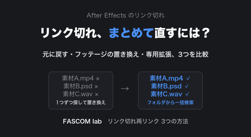 After Effectsのリンク切れを再リンクする3つの方法
